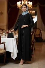 خرید مانتو مجلسی بلند مشکی مدل ماهرو